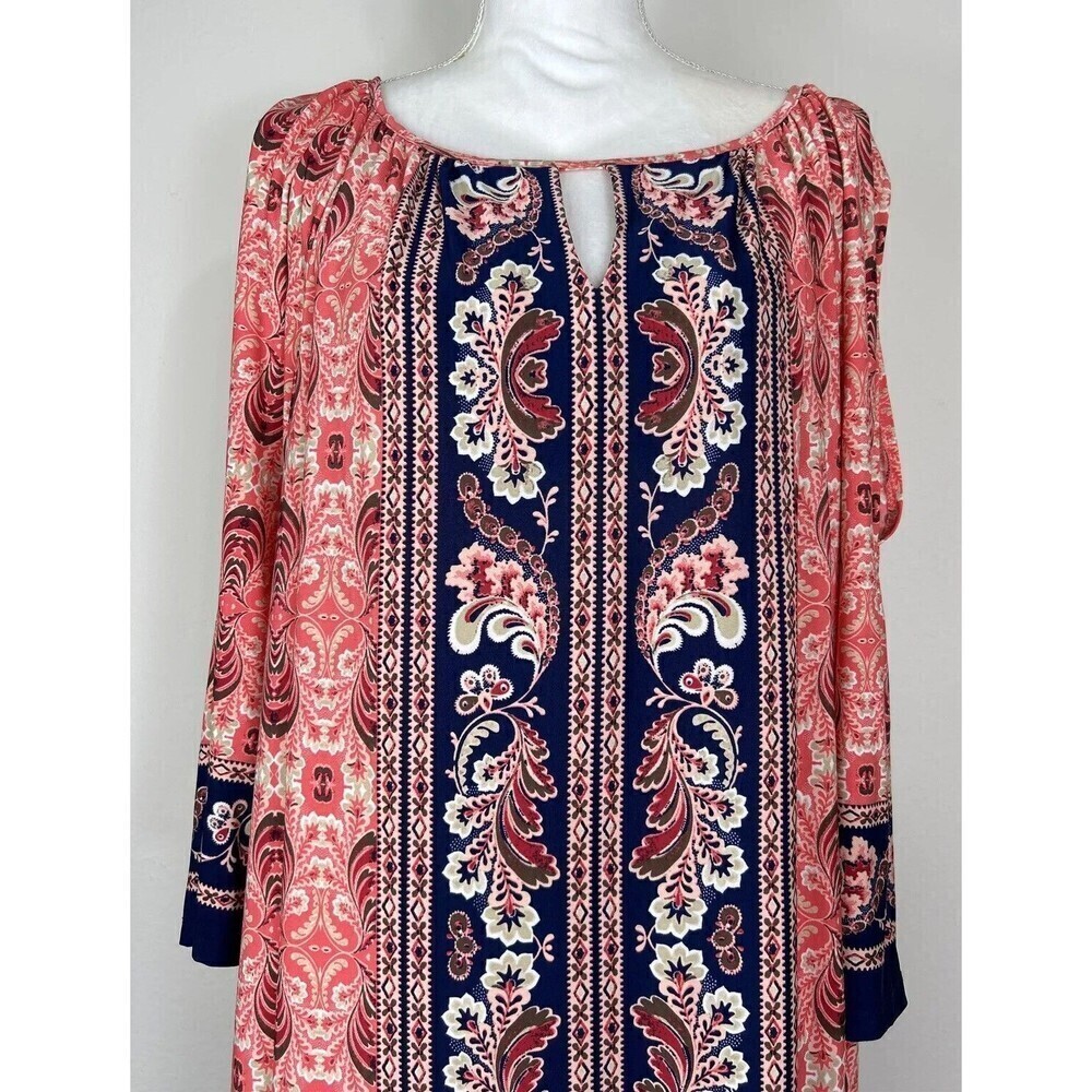 London Times Medallion Border Print Midi Shift Pink Navy Keyhole Plus Size 20W - Picture 6 of 12